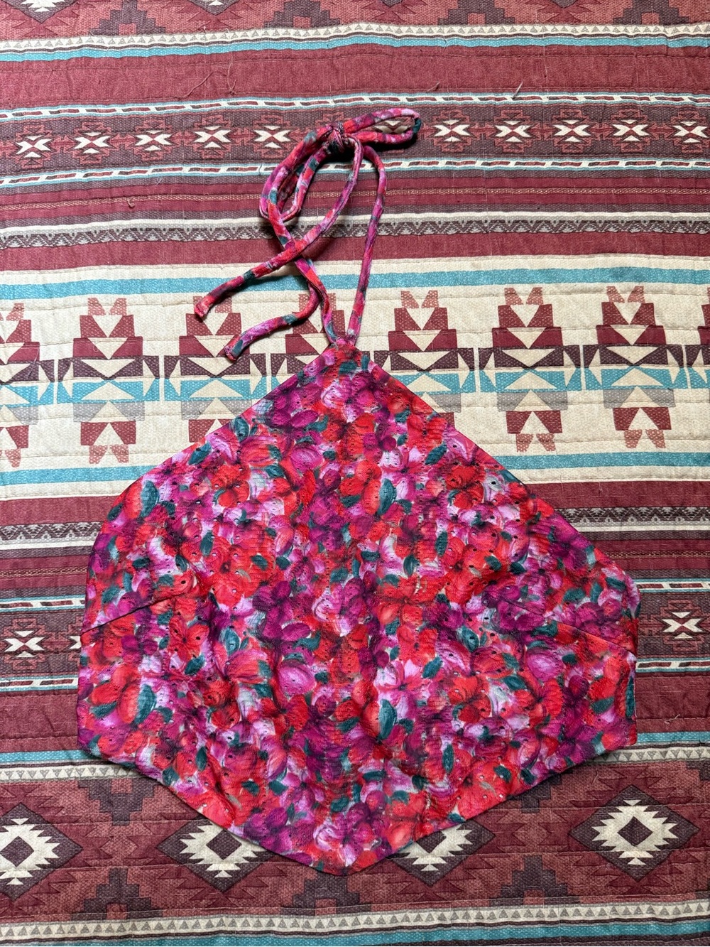 Lovers + Friends Red and Pink Floral Halter Crop Top size small